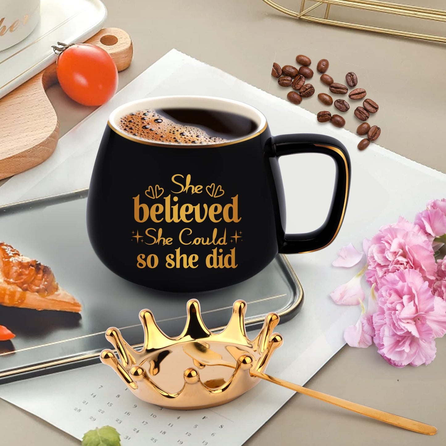 Valentine's Day Gifts for Women Her, Graduation Gifts for Her, College Graduation Congratulations Gifts for Women Sister Friends, Coffee Cup Gift, Crown Coffee Mug She Believed She Could So She Did