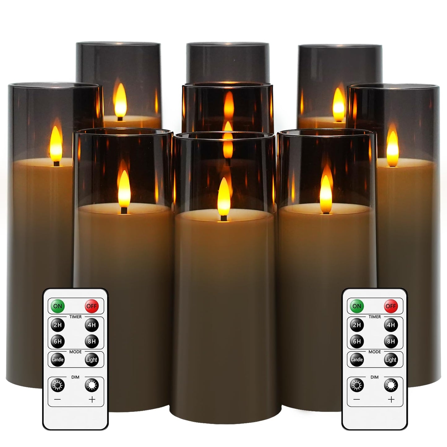 Flickering Flameless Candles Battery Operated with Remote and 2/4/6/8 H Timer Plexiglass Led Pillar Candles Pack of 9 (D2.3"xH 5"6"7")with Realistic Moving Wick Candles for Home Decor(White)