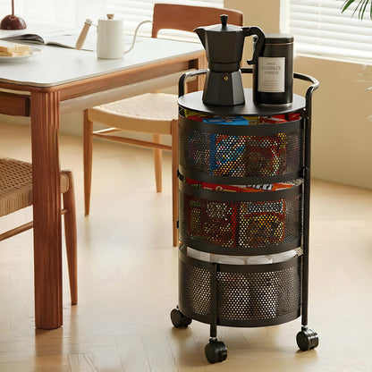 No Assembly Required Vegetable Storage Rack, 4-Tier Rotating Fruit Basket with Wheels, Heavy Duty Carbon Steel Kitchen Storage Cart