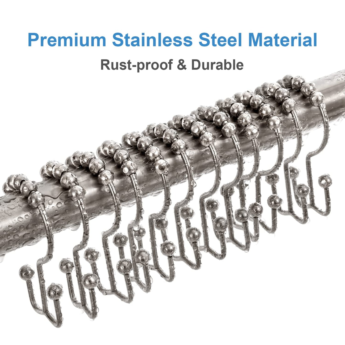 Shower Curtain Hooks Rings, TENOVEL Double Sided Shower Hooks Rust Proof for Bathroom Shower Rods Curtain, Durable Stainless Steel Bathroom Shower Curtain Hangers, Bronze, Set of 12