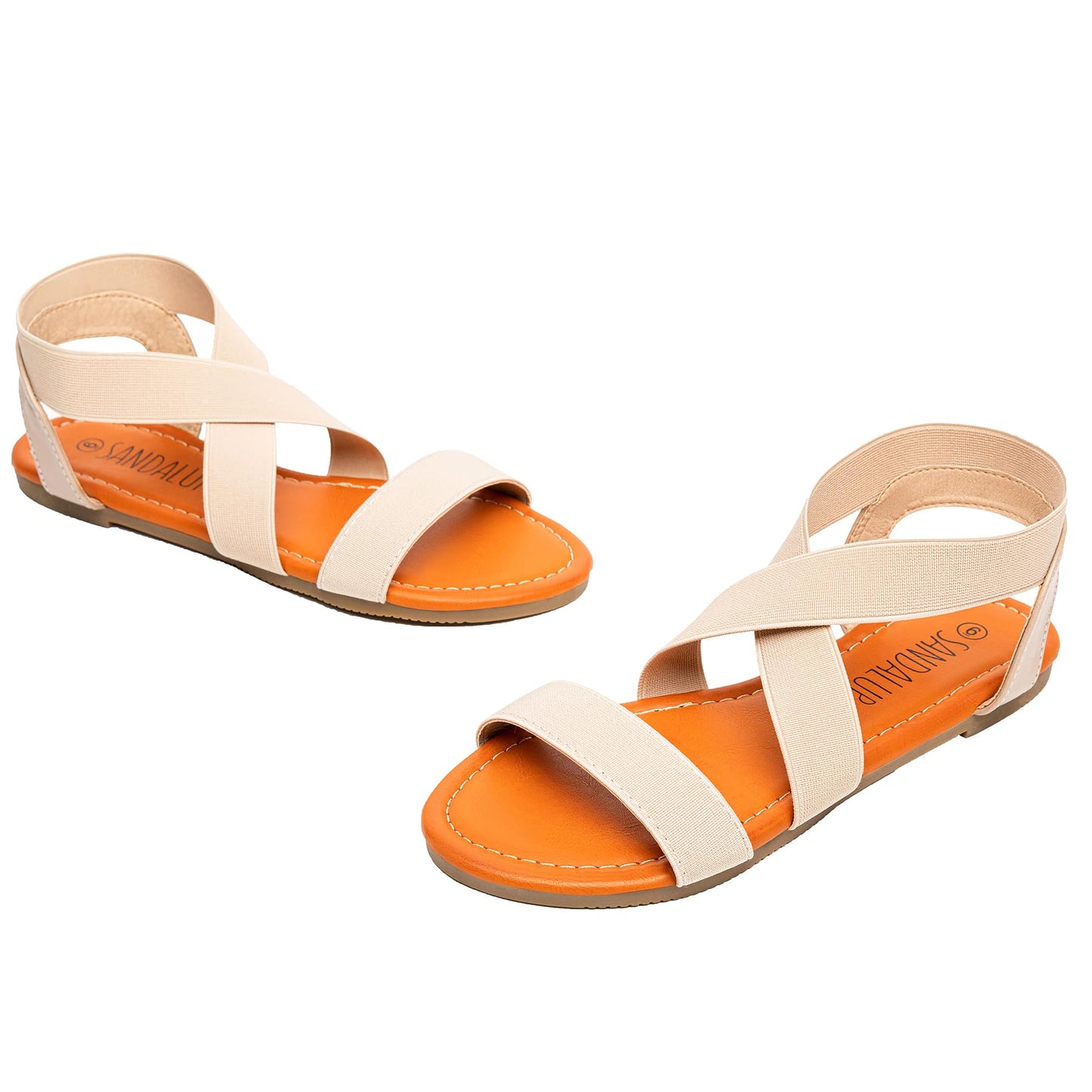 SANDALUP Elastic Ankle Strap Flat Sandals for Women