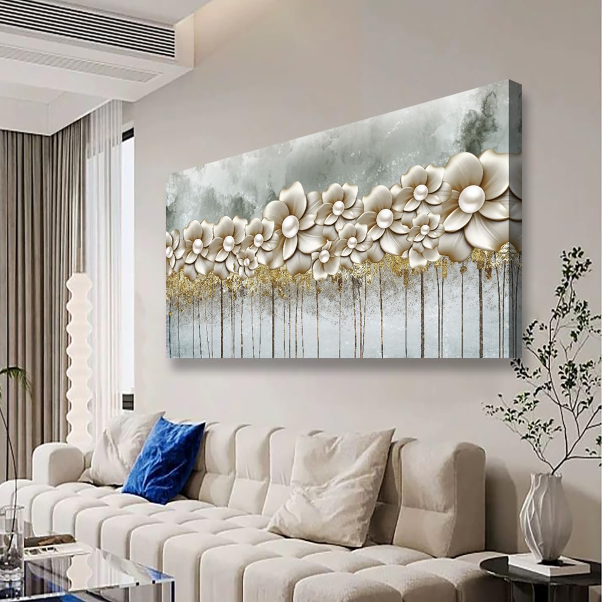 Golden Lotus Pictures Canvas Wall Art for Living room Office Bedroom Wall Decor,Flowers Wall Art Print Paintings Modern Abstract Oil Painting Artwork Waterproof Ready to Hang-20x40inch