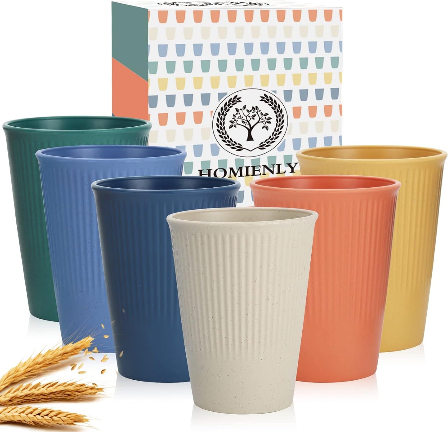 Homienly Wheat Straw Cups Plastic Cups Unbreakable Drinking Cup Reusable Dishwasher Safe Water Glasses Plastic Stackable Water Tumblers in Multi color(20 OZ 8 PCS)