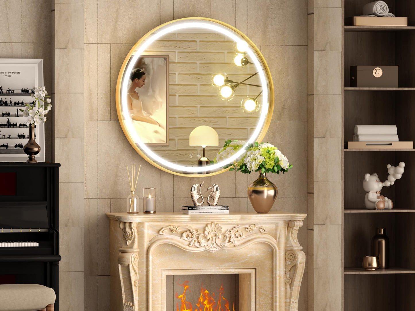 Hasipu Wall Mirrors Decorative, 40" Mirror Wall Decor, Beveled Edge Frameless Wall Mount Round Mirror for Living Room