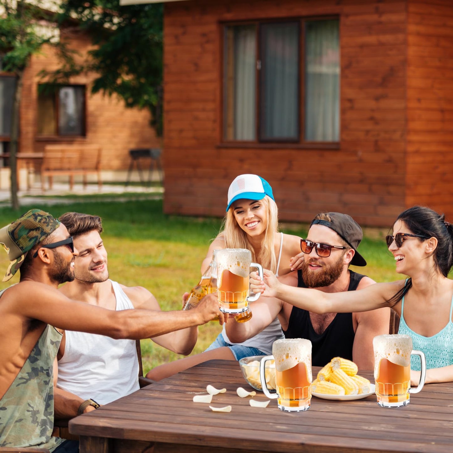 Chopes à bière de 20 oz, grands verres à bière allemands transparents avec poignée pour hommes, lot de 2 