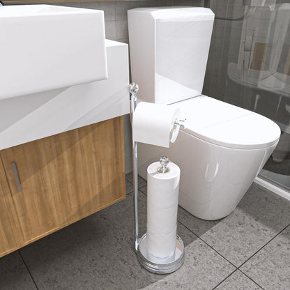 Weighted Freestanding Toilet Paper Holder – Metal Bathroom Stand with Crystal Accent