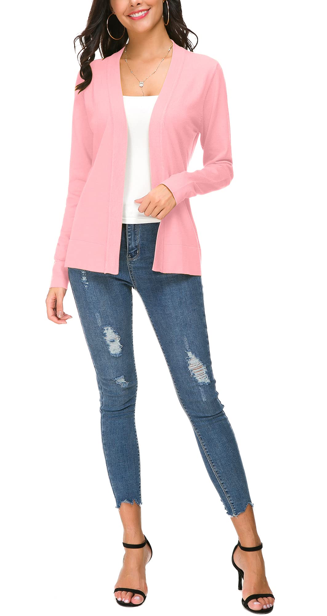 Cardigan en tricot ouvert sur le devant pour femme, manteau à manches longues