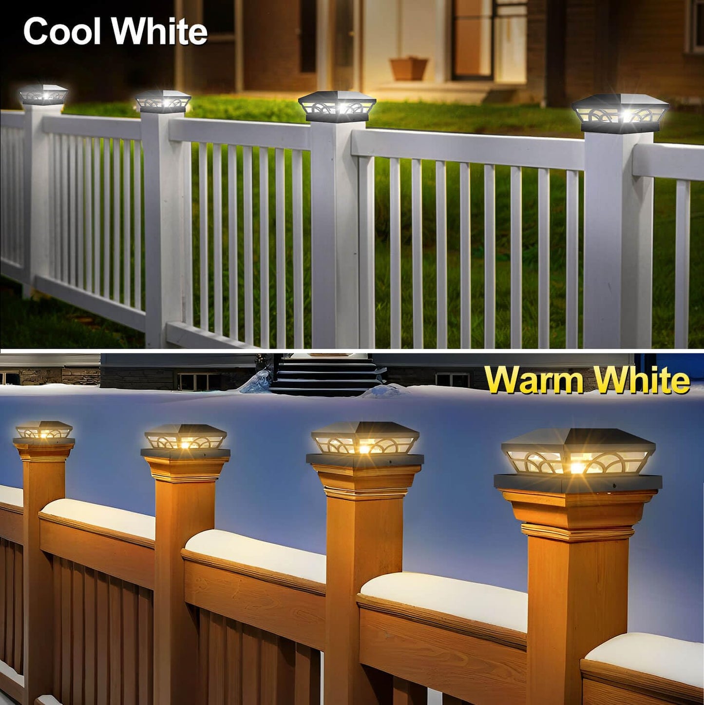 T-SUN Solar Post Cap Lights, 6 Pack – Warm & Cool White, Waterproof, Fits 4x4/5x5/6x6 Posts