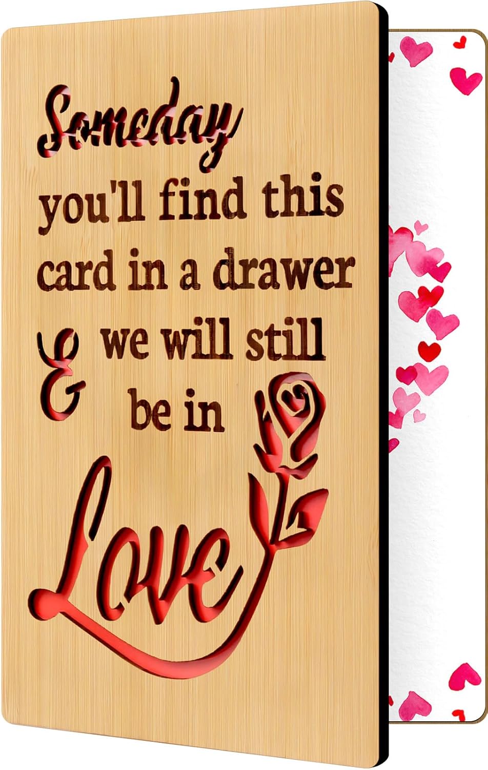 Wooden Valentines Day Card for Her Him, Romantic Wood Happy Valentines Day Gifts for Husband Wife Girlfriend Boyfriend, Wooden Valentine Greeting Card