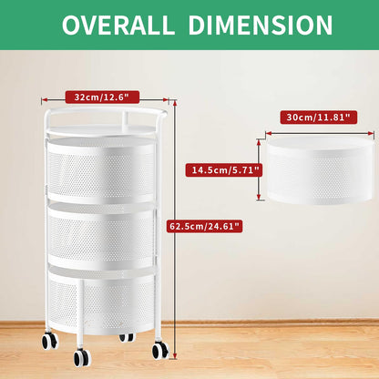 No Assembly Required Vegetable Storage Rack, 4-Tier Rotating Fruit Basket with Wheels, Heavy Duty Carbon Steel Kitchen Storage Cart