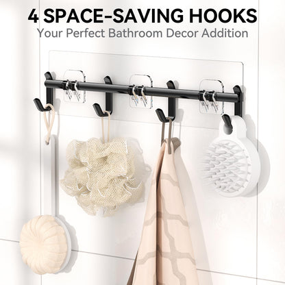 6-Pack Black Shower Caddy Set – Rustproof Bathroom Organizer with Soap Holder & 12 Hooks, No-Drill Wall Mount Storage.