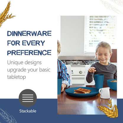 Teivio 16-Piece Wheat Straw Dinnerware Set – Grey | Plates, Bowls, Cups, Unbreakable, Service for 4