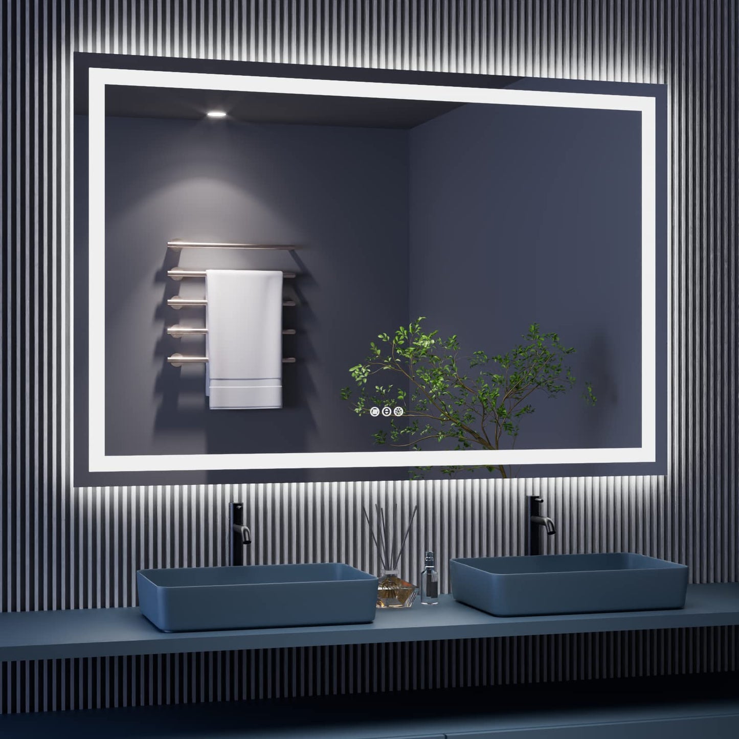 Amorho 20"x 28" LED Bathroom Mirror with Black Frame, Front Light and Backlit(Controlled Separately), Stepless Dimmable, Anti-Fog, Shatter-Proof, 3 Colors, Memory