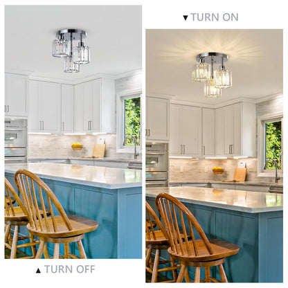 Crystal Semi Flush Ceiling Light – Modern Black Fixture, Clear Shade