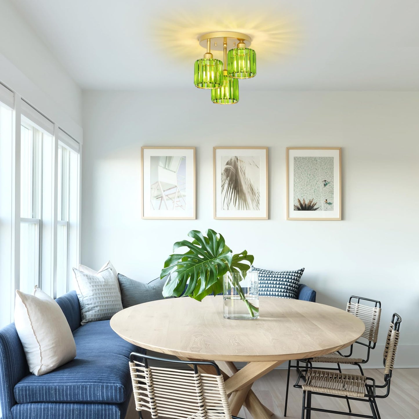 Crystal Semi Flush Ceiling Light – Modern Black Fixture, Clear Shade