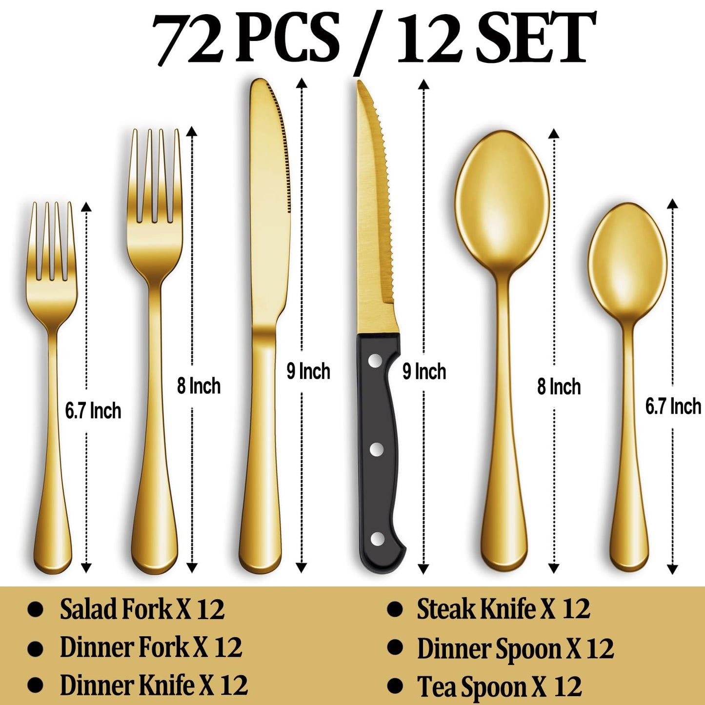 24 Pcs Silverware Set with Steak Knives Service for 4,Stainless Steel Flatware Set,Mirror Polished Cutlery Utensil Set,Home Kitchen Eating Tableware Set,Include Fork Knife Spoon Set,Dishwasher Safe