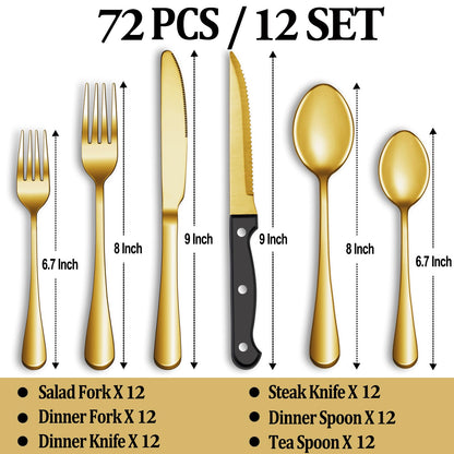 24-Piece Silverware Set with Steak Knives – Stainless Steel Flatware for 4
