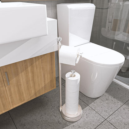 Weighted Freestanding Toilet Paper Holder – Metal Bathroom Stand with Crystal Accent