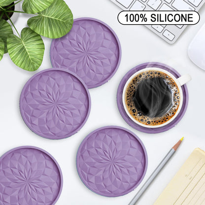 Silicone Coasters with Holder – 6-Pack, Thickened Non-Slip Deep Tray Drink Coasters