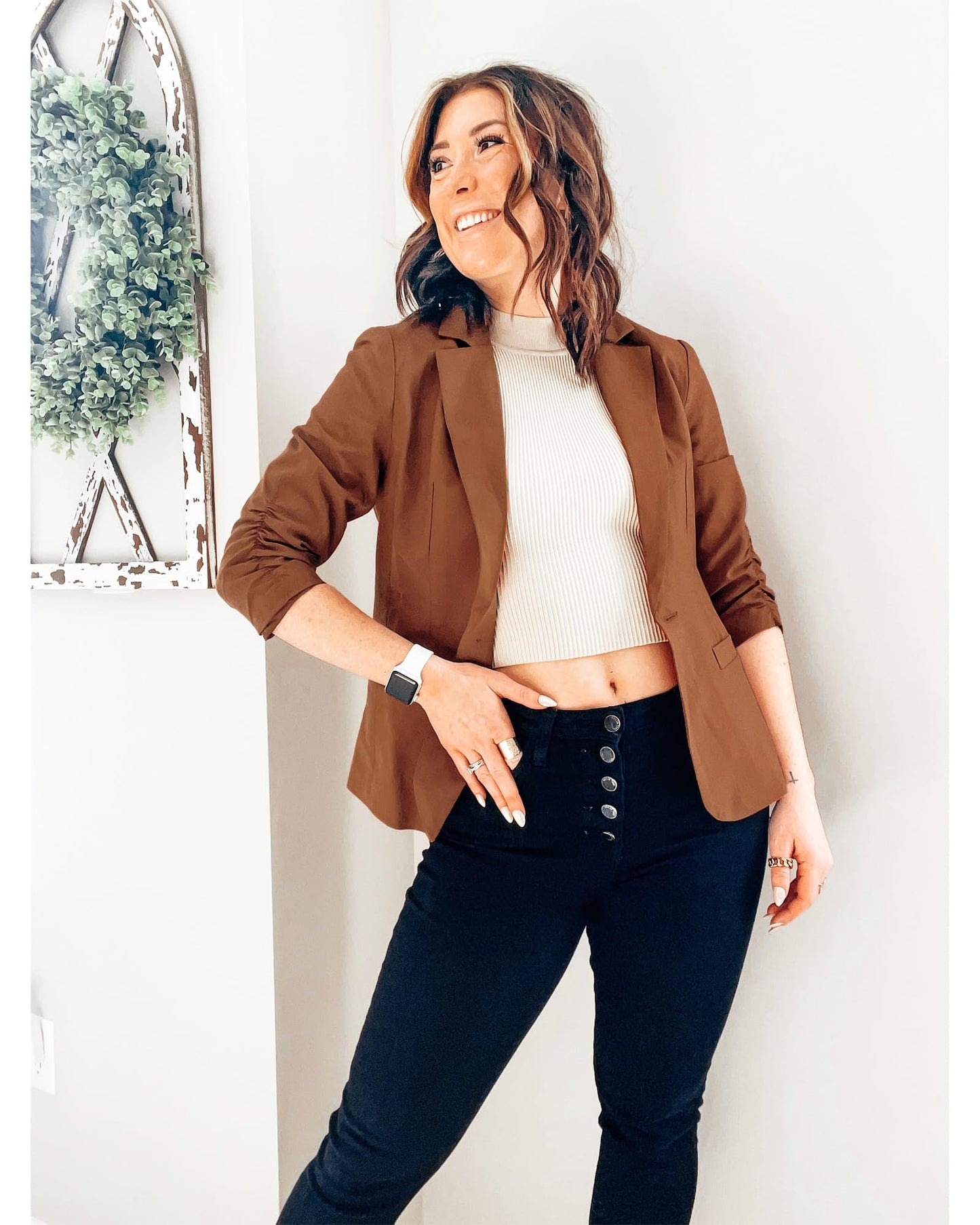 LookbookStore Blazer für Damen Anzugjacken Eleganter Blazer mit 3/4-Ärmeln Business-Casual-Outfits für die Arbeit