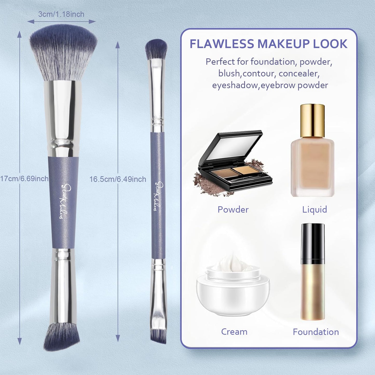 Make-up-Pinsel, Foundation-Pinsel mit zwei Enden – START MAKERS 2-in-1-Concealer-Pinsel, Gesichts-, Augenbrauen- und Lidschattenpinsel für Flüssigkeiten, Puder, Polieren, Verblenden, Konturieren, Foundation-Make-up-Pinsel (2 Stück) 