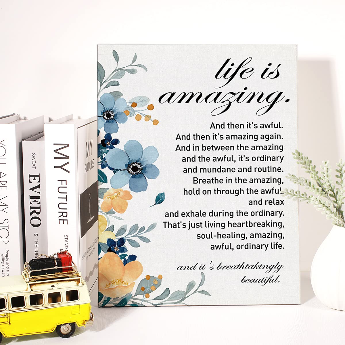 Inspirational Canvas Wall Art Motivational Life is Amazing Quote Canvas Print Positive Life Canvas Painting Office Home Wall Decor Framed Housewarming Gift 12x15 Inch