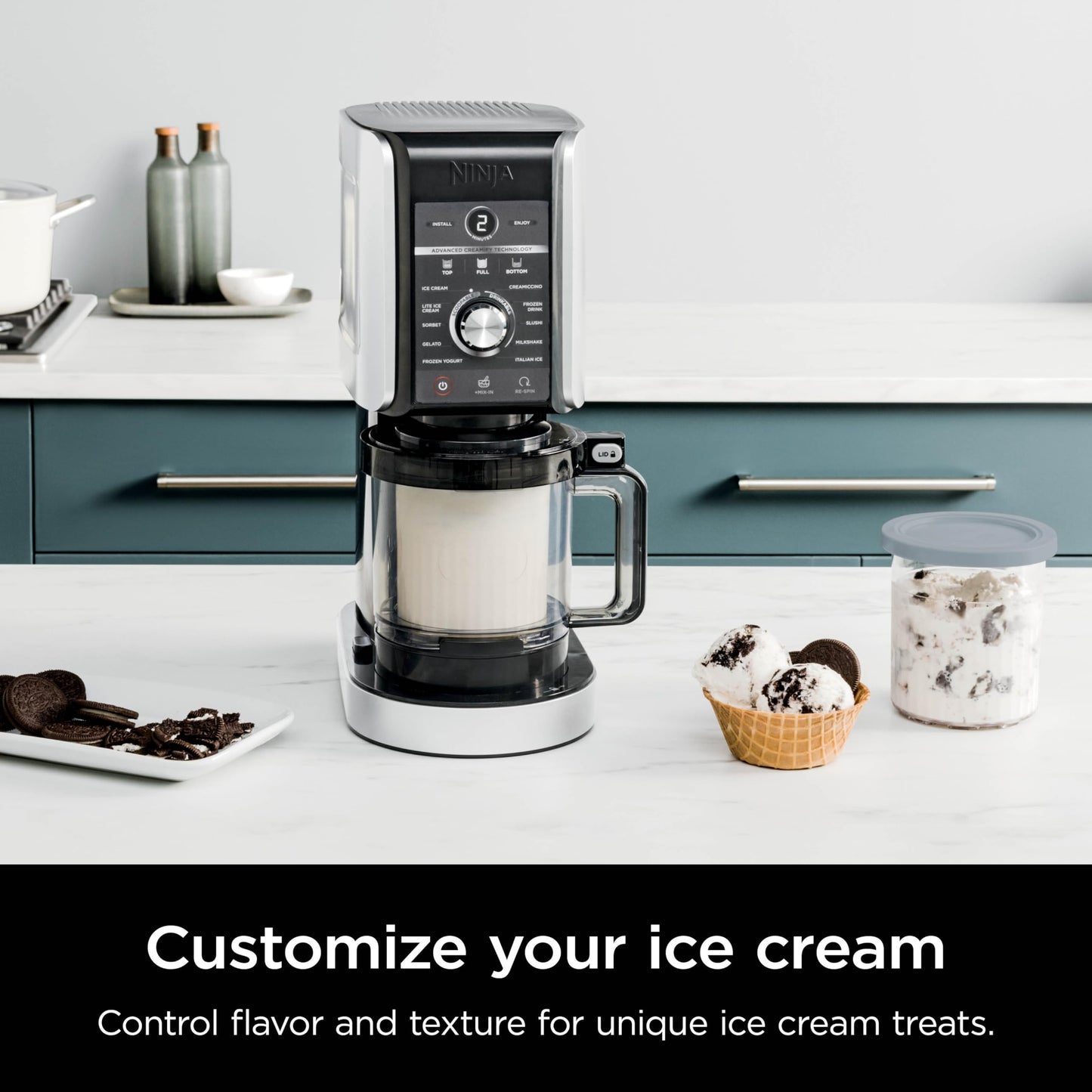 Ninja NC301 CREAMi Ice Cream Maker – 7 Programs, 2 Pint Containers, Lids