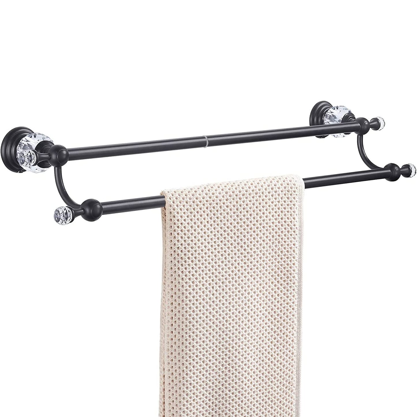 WINCASE Chrome Towel Bar, Adjustable Double Towel Holder, Silver Crystal Bathroom Towel Racks Wall Mounted