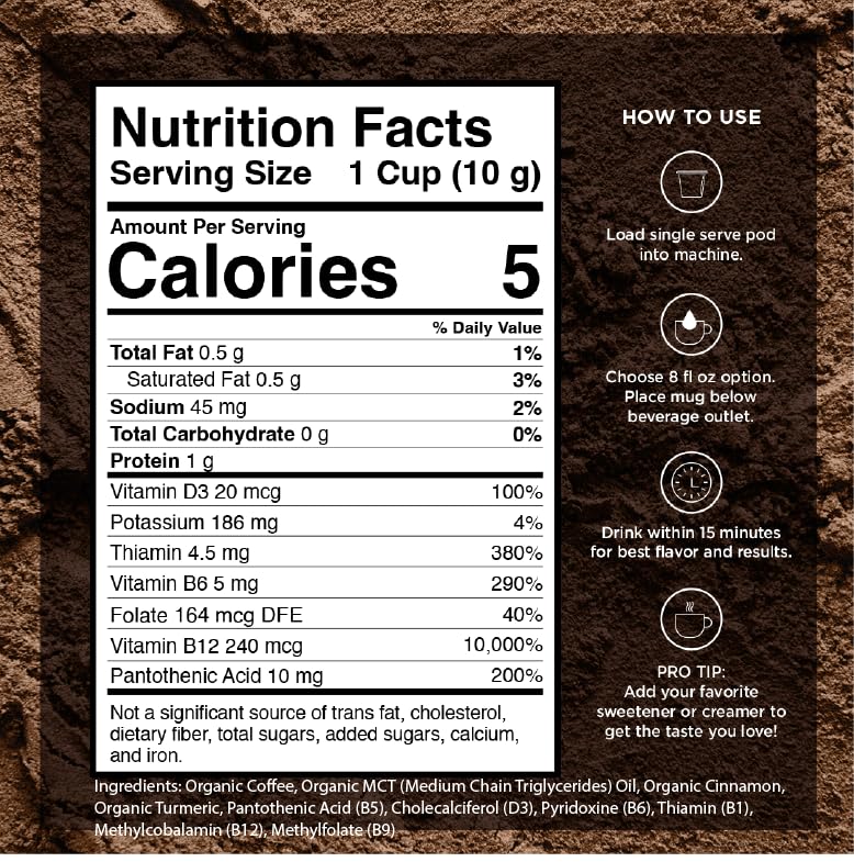 VitaCup Lightning Kaffeepads, für Gedächtnis und Konzentration mit 2x Koffein, grüne Kaffeebohnen, B-Vitamine, D3, starker dunkel gerösteter Kaffee, recycelbare Einzelportionspads, kompatibel mit Keurig K-Cup Kaffeemaschinen, 16 Stück 