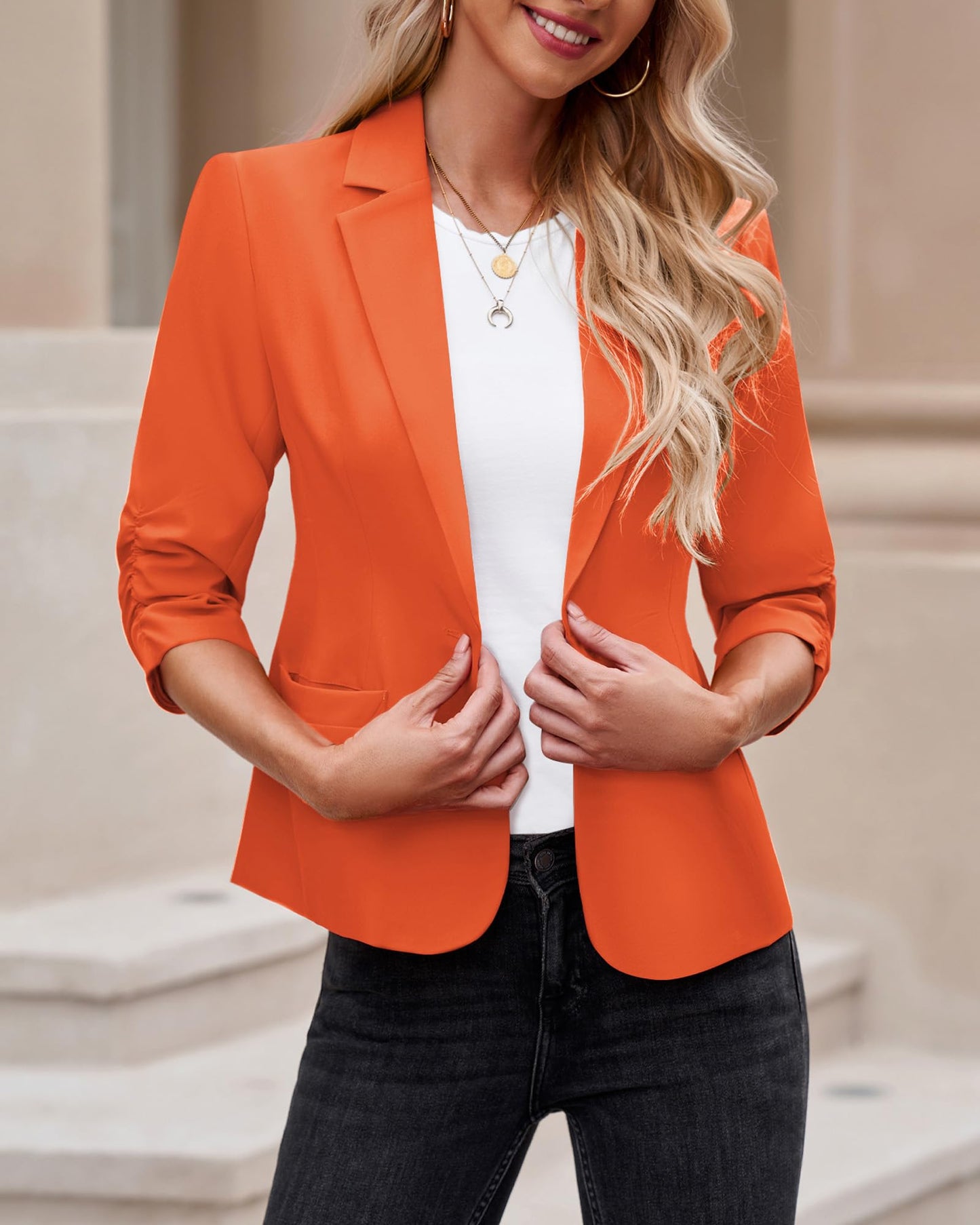 LookbookStore Blazer für Damen Anzugjacken Eleganter Blazer mit 3/4-Ärmeln Business-Casual-Outfits für die Arbeit