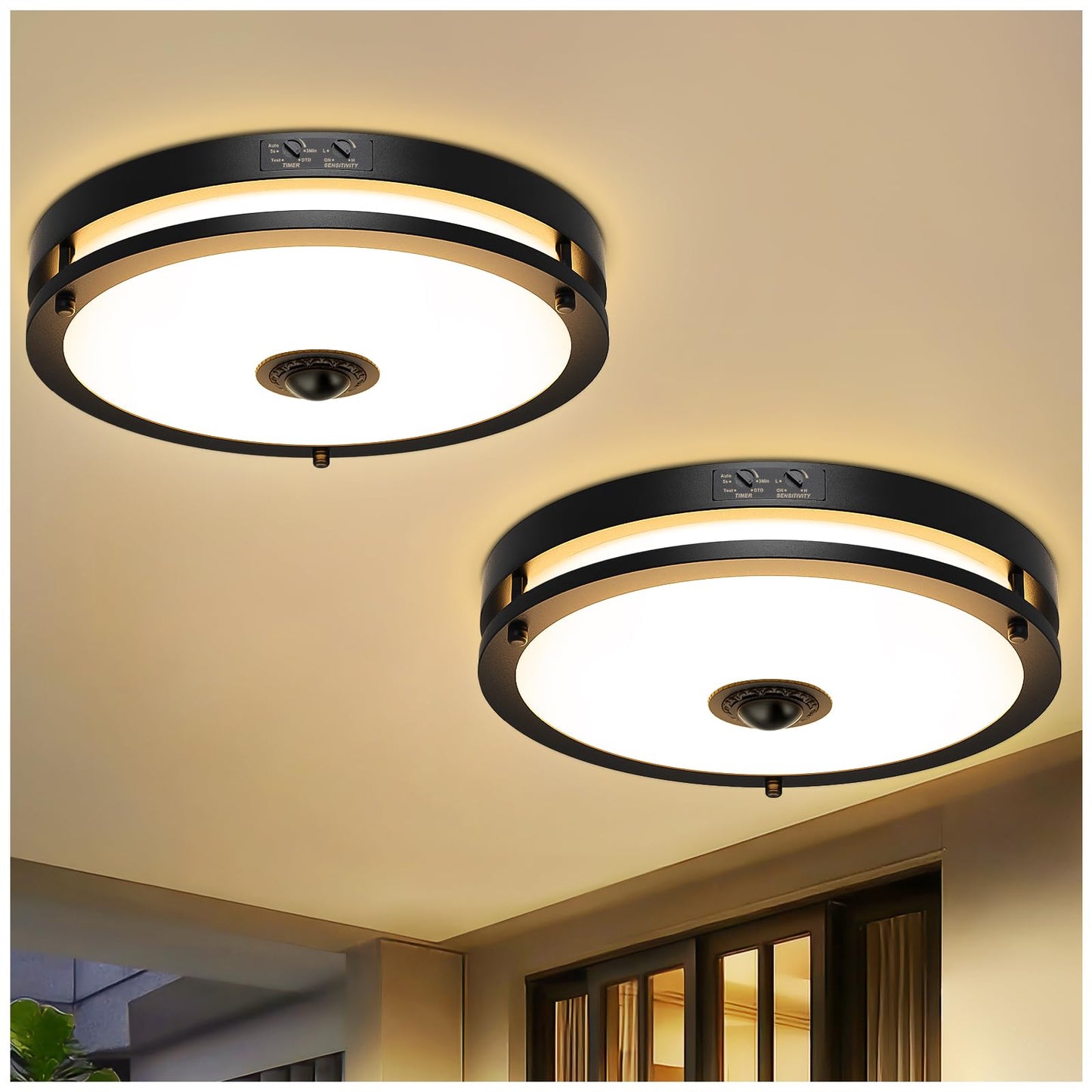 Motion Sensor LED Ceiling Light – Adjustable Color Temp, Outdoor Flush Mount