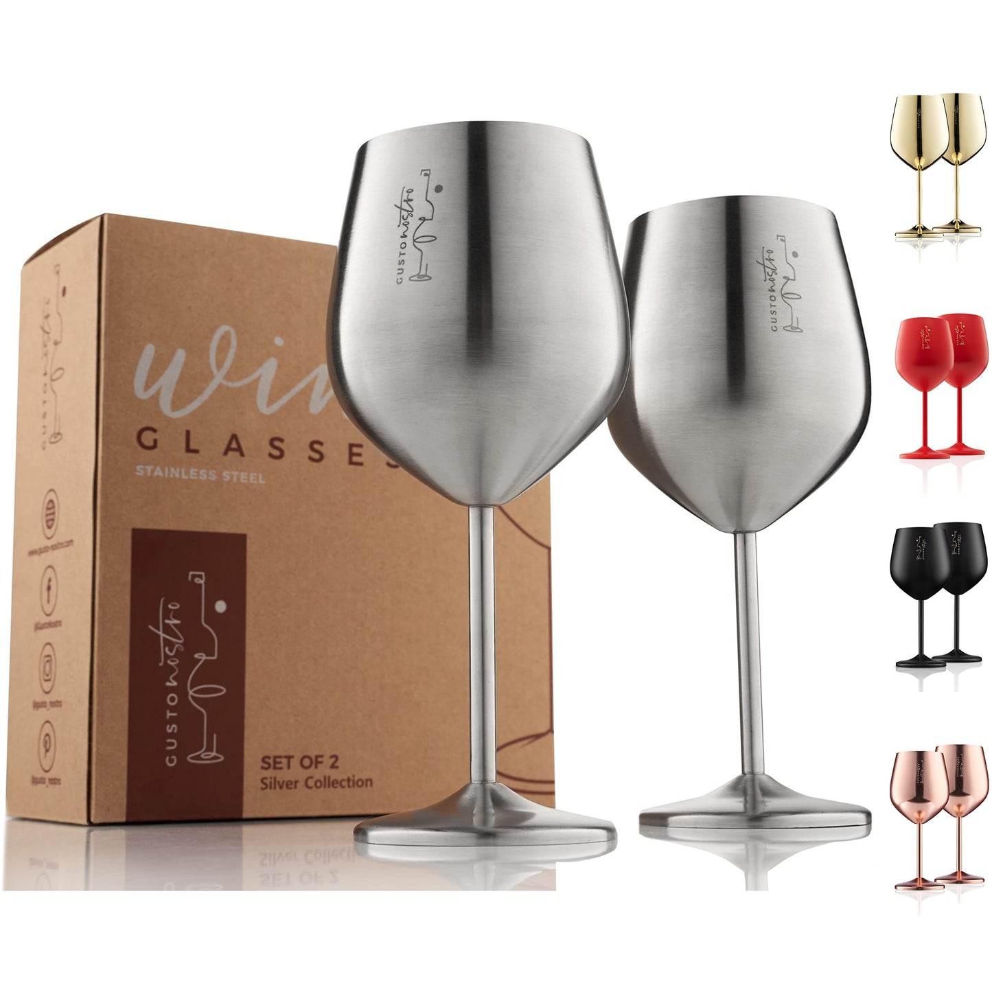 Gusto Nostro Stainless Steel Wine Glass - 18 oz - Unbreakable Rose Gold Wine Glasses for Travel, Camping and Pool - Fancy, Unique and Cool Portable Metal Wine Glass for Outdoor, Picnics (Set of 2)