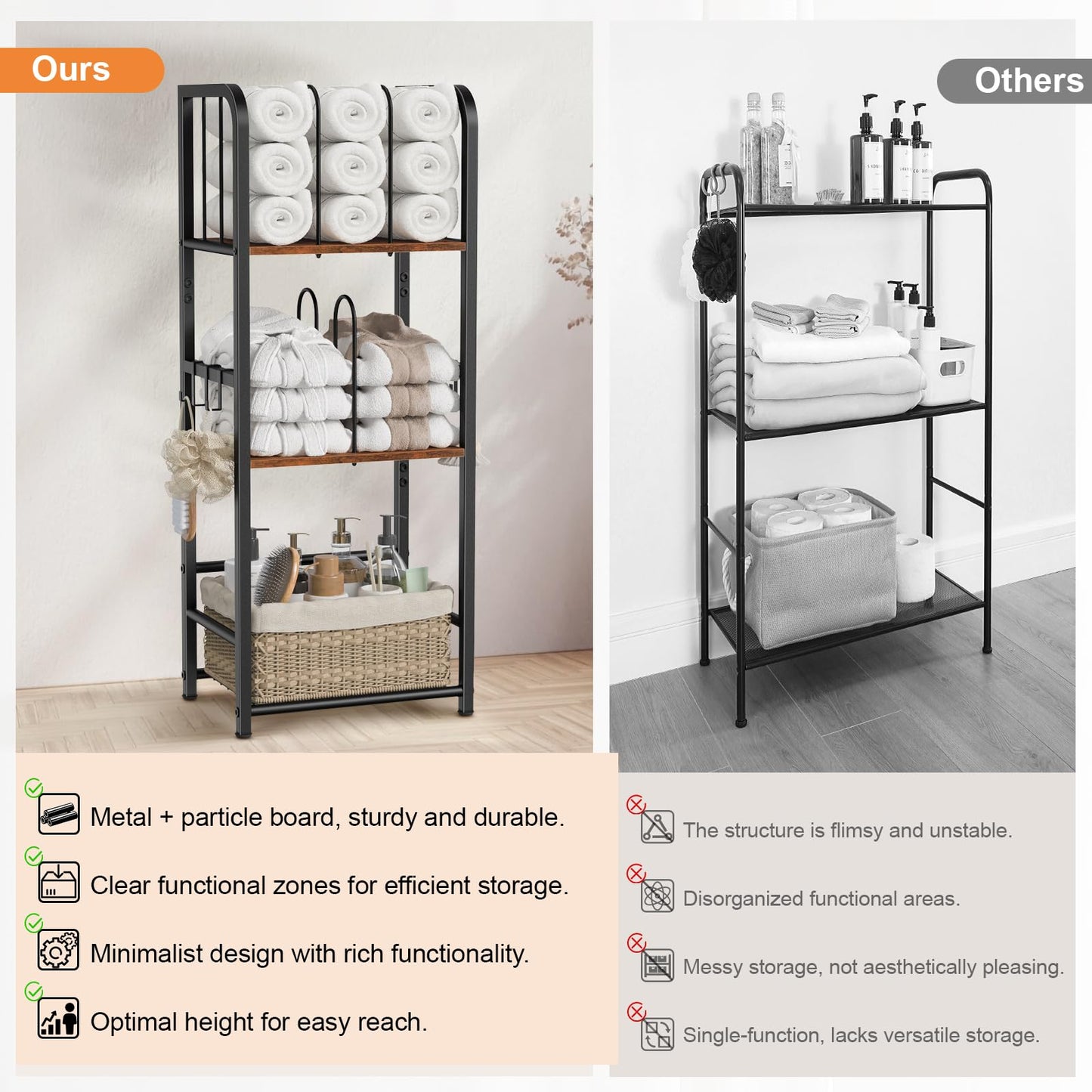 Freestanding Towel Rack – 3-Tier & 4-Tier Modern Metal Bathroom Storage