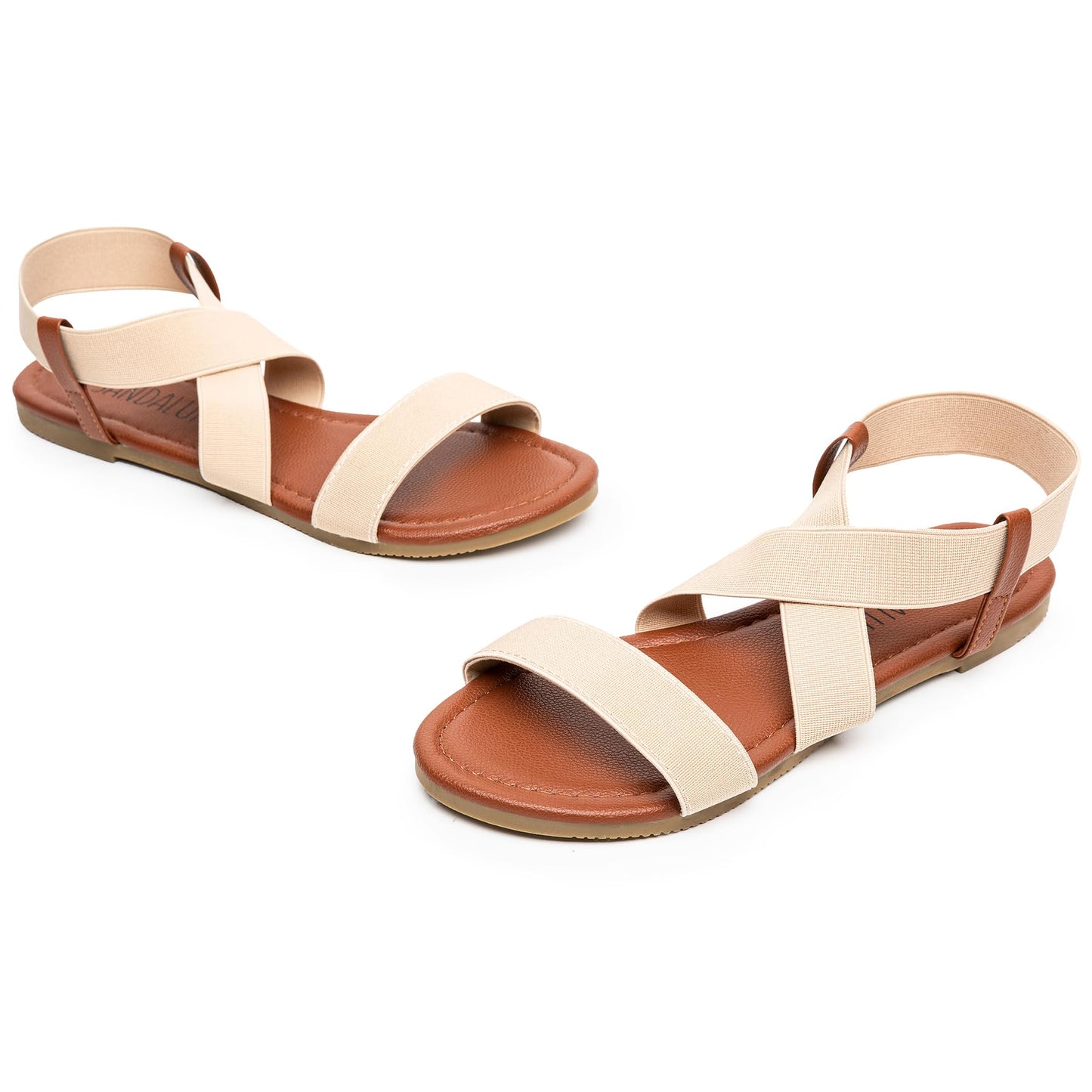 SANDALUP Elastic Ankle Strap Flat Sandals for Women