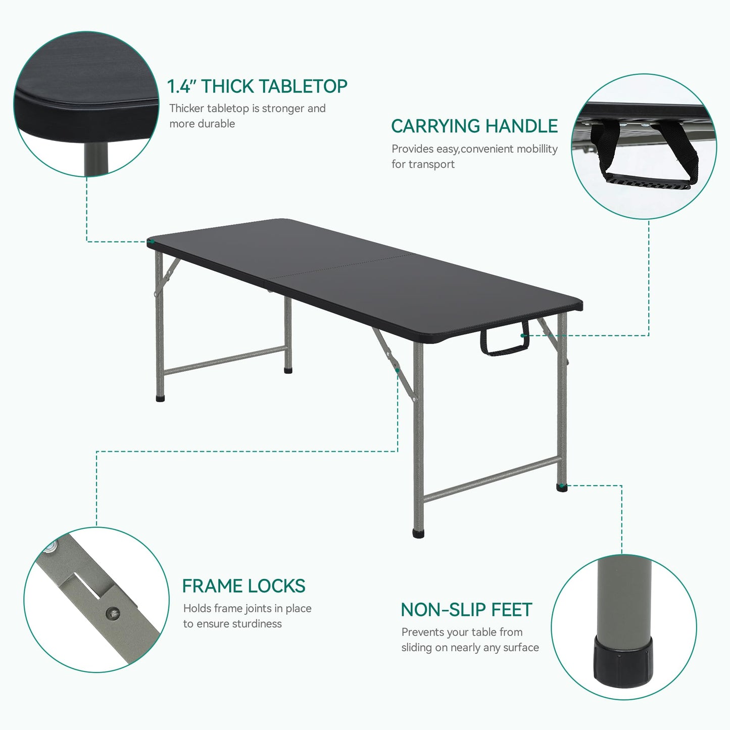 YITAHOME Table de pique-nique d'extérieur de 1,8 m avec plateau en bois, cadre en acier robuste et ouverture pour parapluie, table de pique-nique robuste idéale pour la cour, le patio, les rassemblements sur la pelouse, marron clair 