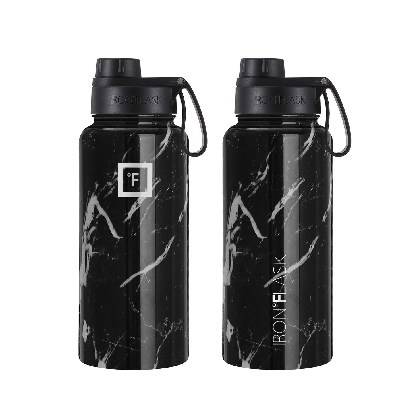 IRON °FLASK Camping & Hiking Hydration Flask with 3 Lids - Stainless Steel, Double Walled & Vacuum Insulated Water Bottle - Leak Proof & BPA Free (Dark Night, Straw - 32 oz)