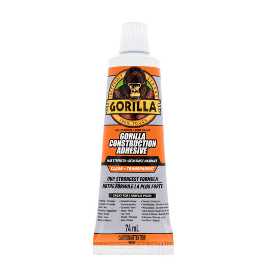 Gorilla Max Strength Construction Adhesive, Clear Glue, Squeeze Tube - Gap Filling and Waterproof