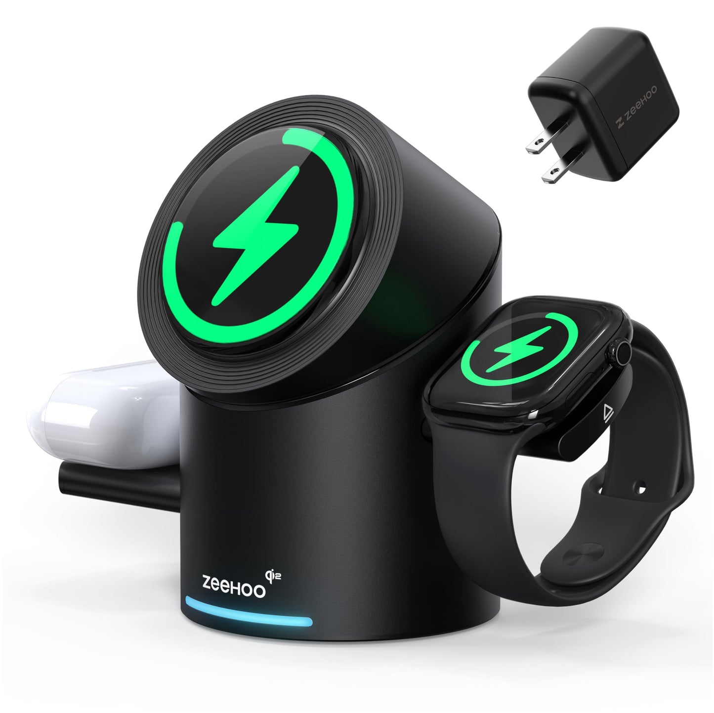 ZEEHOO 3 in 1 Charging Station for Apple Devices, Mag-Safe Charger Stand, Qi2 15W Auto-Rotating Wireless Charging Station for iPhone 16/15/14/13/12 Series& AirPods& iWatch(30W Charger Included) White