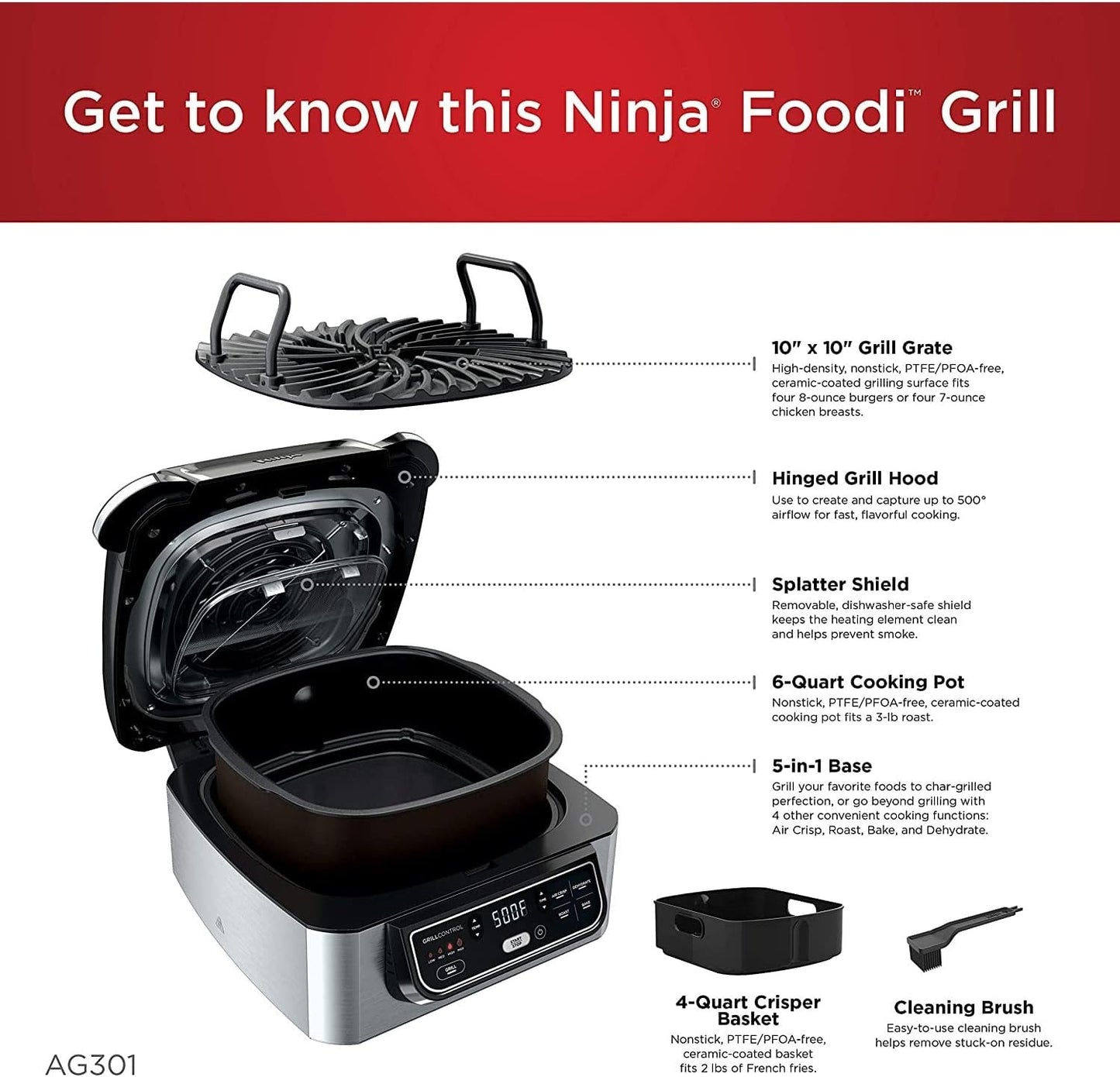 Ninja Foodi 4qt 5-in-1-Innengrill und Heißluftfritteuse - AG301 