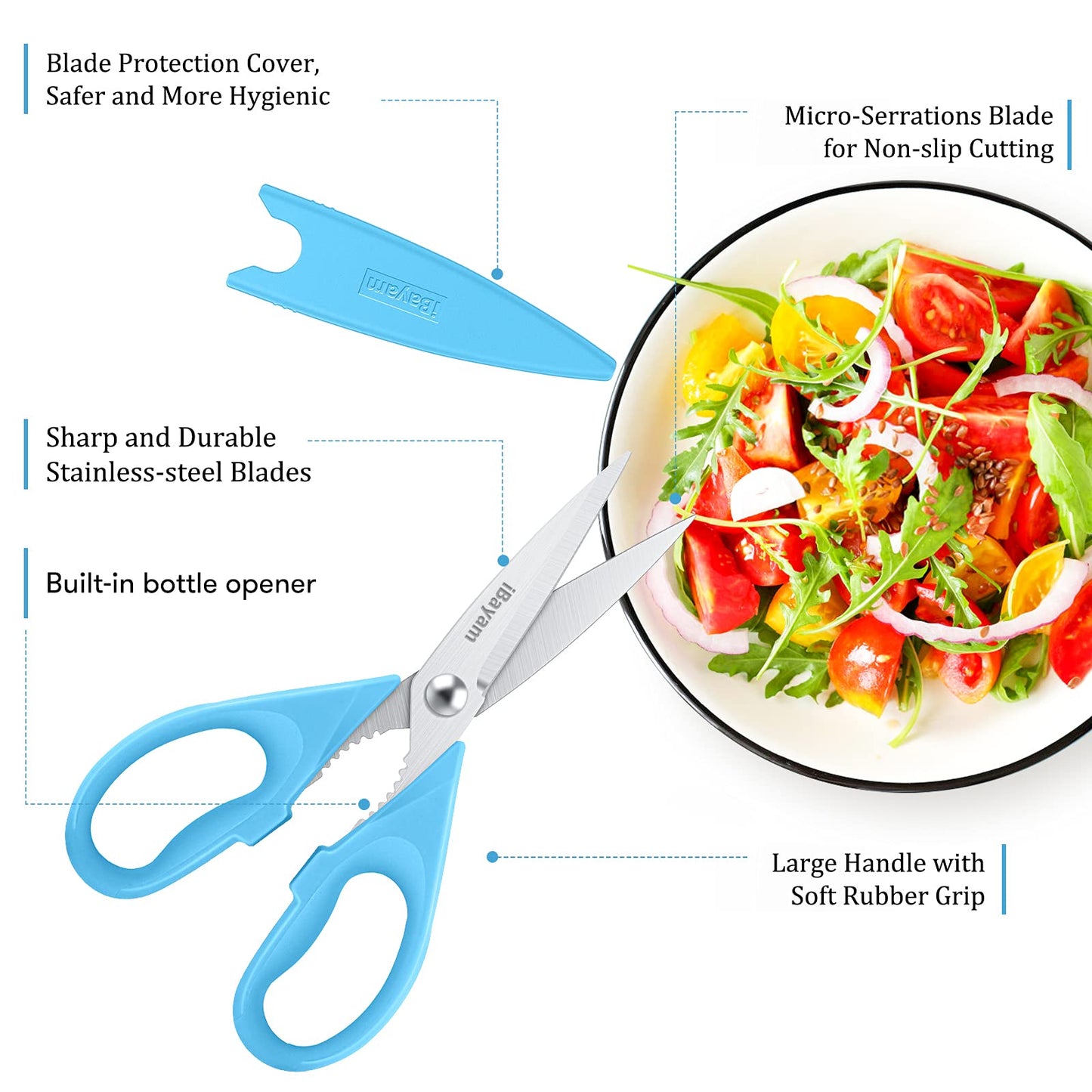 iBayam Kitchen Scissors All Purpose Heavy Duty, Kitchen Cooking Utensils Set, Cooking Gadgets Meat Poultry Shear Dishwasher Safe Food Cooking Scissors Stainless Steel Utility Scissors, Kitchen Gifts