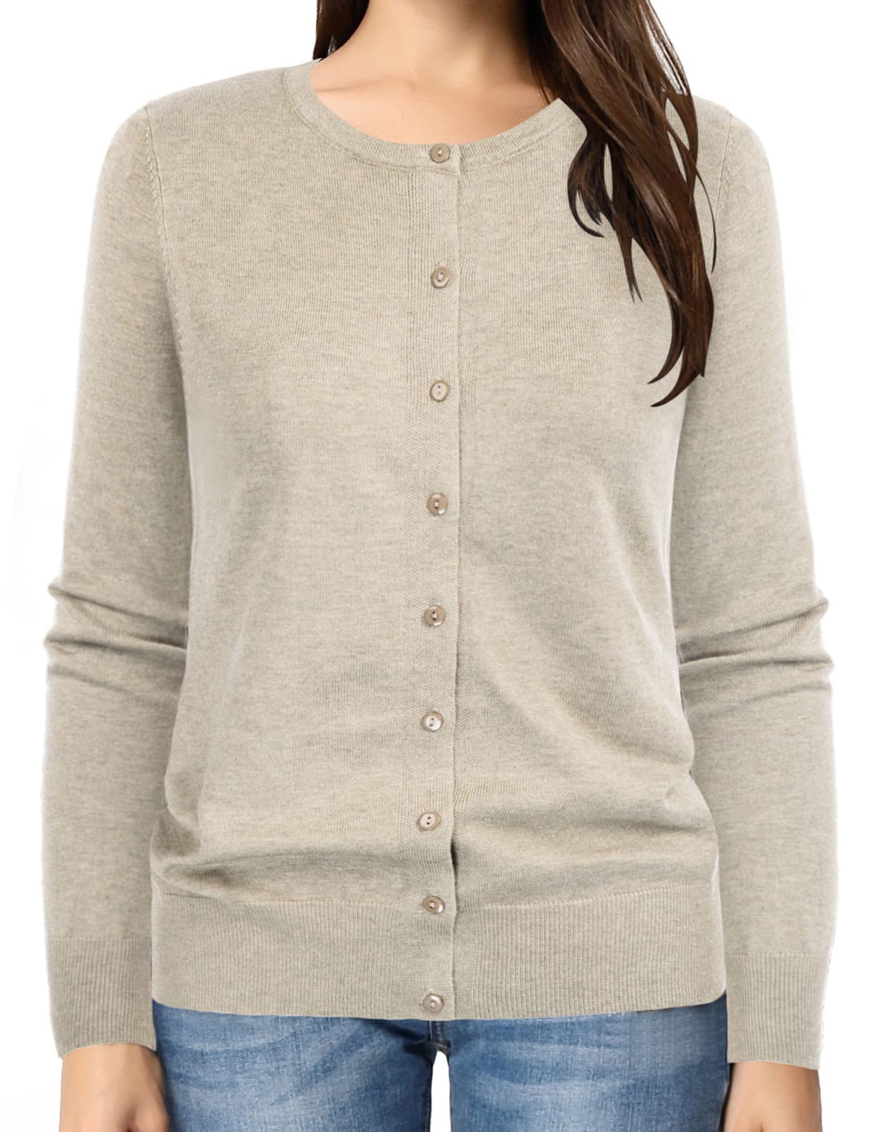 GRACE KARIN Cardigan en tricot à manches longues et col ras du cou pour femme