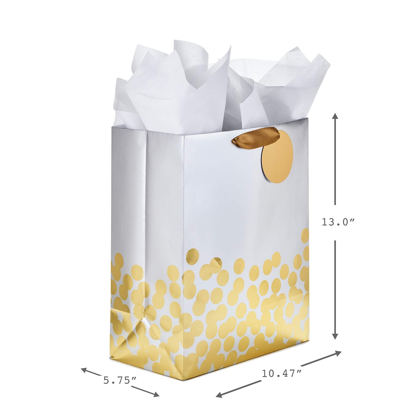 Hallmark 17" Extra Large Gift Bag with Tissue Paper (White with Gold Polka Dots) for Christmas, Hanukkah, Weddings, Engagements, Bridal Showers, Graduations, Retirements, Birthdays, Valentine's Day