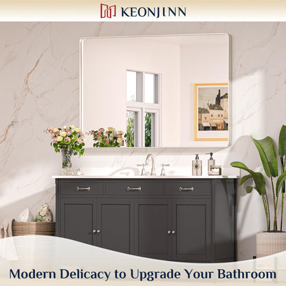 Keonjinn Black Mirror for Bathroom Sink, 24 x 30 Inch Sandblasted Finish Aluminum Wall Mirrors, Matte Black Rectangle Farmhouse Mirror with Shatterproof HD Tempered Glass, Anti-Rust Metal Frame