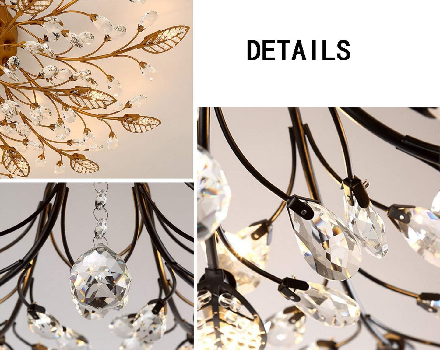 Modern Crystal Ceiling Light Fixture,Semi Flush Mount Chandeliers,Crystal Leaf Ceiling Light, Chandeliers for Dining Room,Living Room,Bedroom (Gold, 12-Lights)