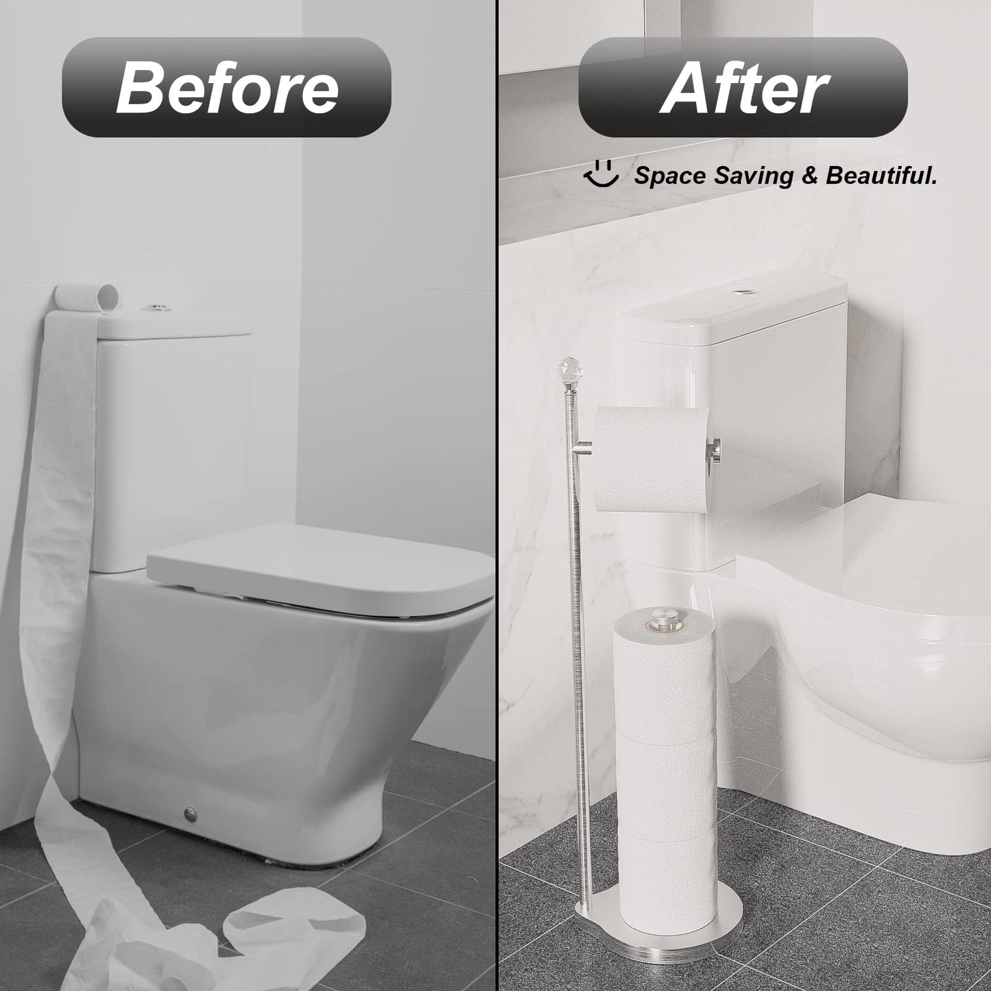 Weighted Freestanding Toilet Paper Holder – Metal Bathroom Stand with Crystal Accent