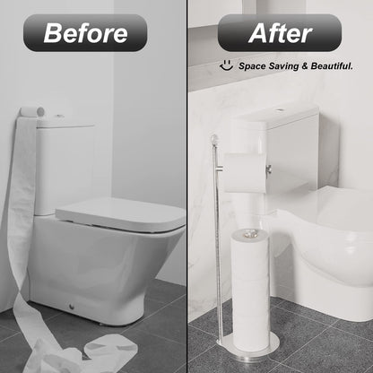 Weighted Freestanding Toilet Paper Holder – Metal Bathroom Stand with Crystal Accent