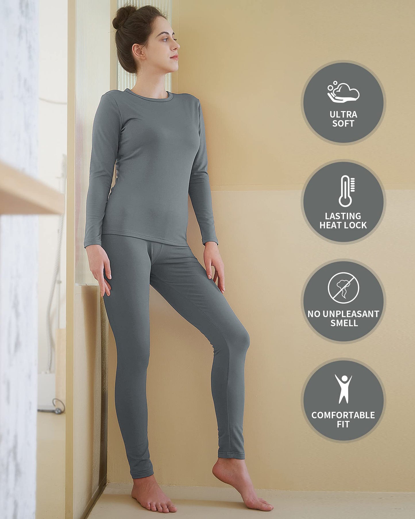 Sous-vêtements thermiques WEERTI pour femmes, caleçons longs avec doublure en polaire, couche de base pour femmes par temps froid, haut et bas 