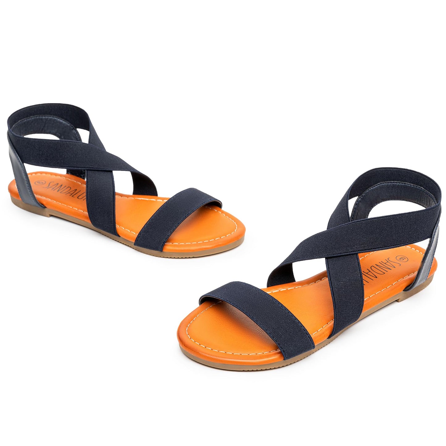 SANDALUP Elastic Ankle Strap Flat Sandals for Women