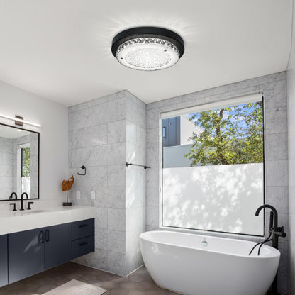 Black Crystal Flush Mount Ceiling Light – Modern Dimmable LED