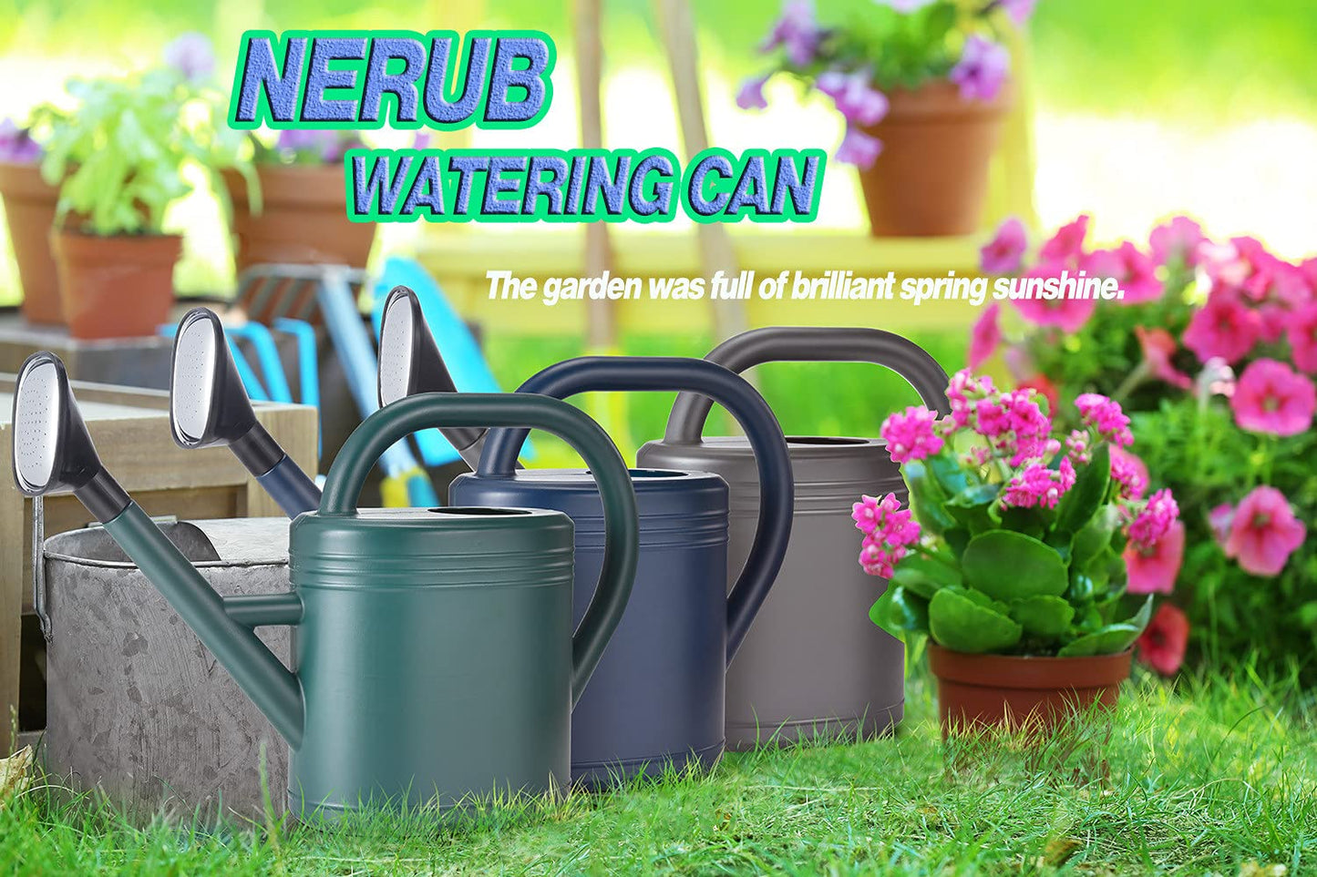 Watering Can 1 Gallon for Indoor Plants, Garden Watering Cans Outdoor Plant House Flower, Gallon Watering Can Large Long Spout with Sprinkler Head (Green)
